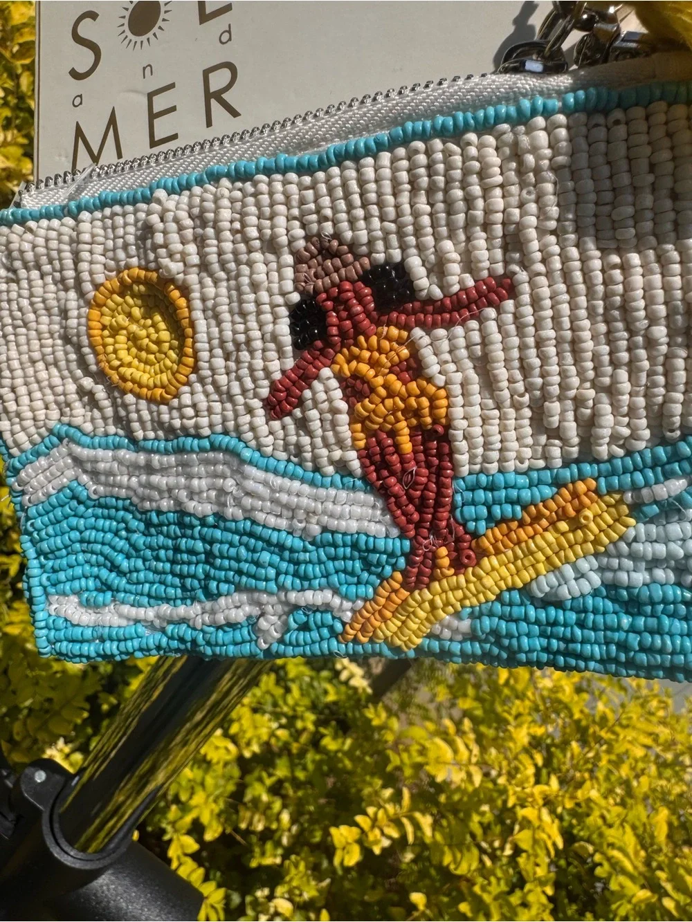 NWT Sol & Mer Handmade Beaded Surfer Girl Coin Purse Keychain Coastal Bag Charm